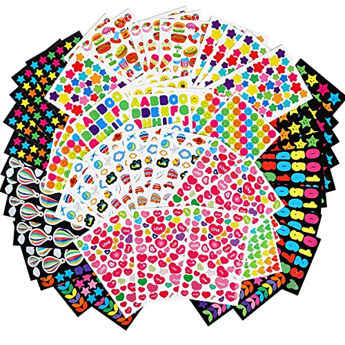 MOKIU Gommettes Autocollant Enfants (4000+ stickers) Autocollant en Coeur Étoiles Pois Colorés Autocollants de récompense pour Scrapbooking,Loisirs Creatifs,Activités Manuelles,Album DIY