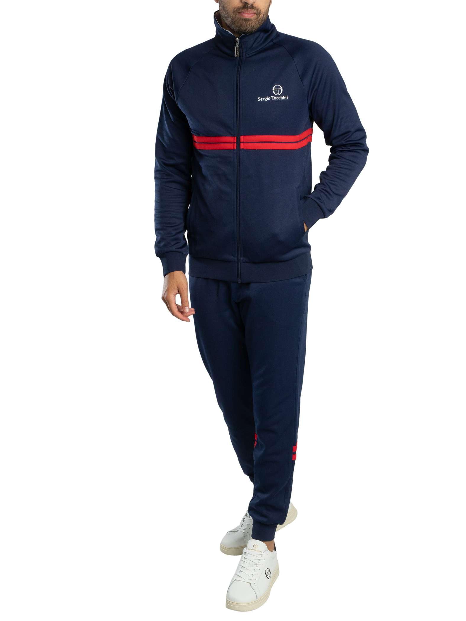 Sergio Tacchini Homme Nouvelle Veste De Survêtement Dallas, Maritime Blue/White/Adrenaline Rush