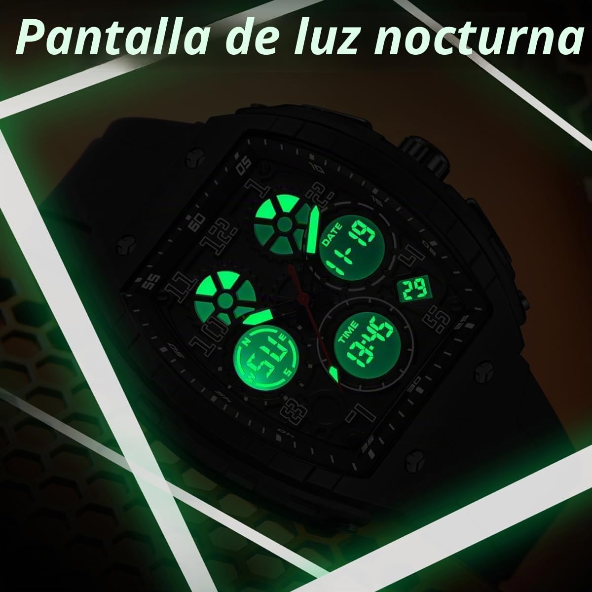 Reloj de pulsera analógico digital para hombre, impermeable, deportivo, militar, táctico, casual, de cuarzo, con cronómetro, alarma de cuenta regresiva, pantalla curvada, para hombre