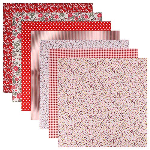 FANCYLEO EU 7 piezas 50 x 50 cm, tela de algodón patchwork, paquetes de tela de algodón multidiseño para álbumes de recortes, acolchados, costura, manualidades (rojo)