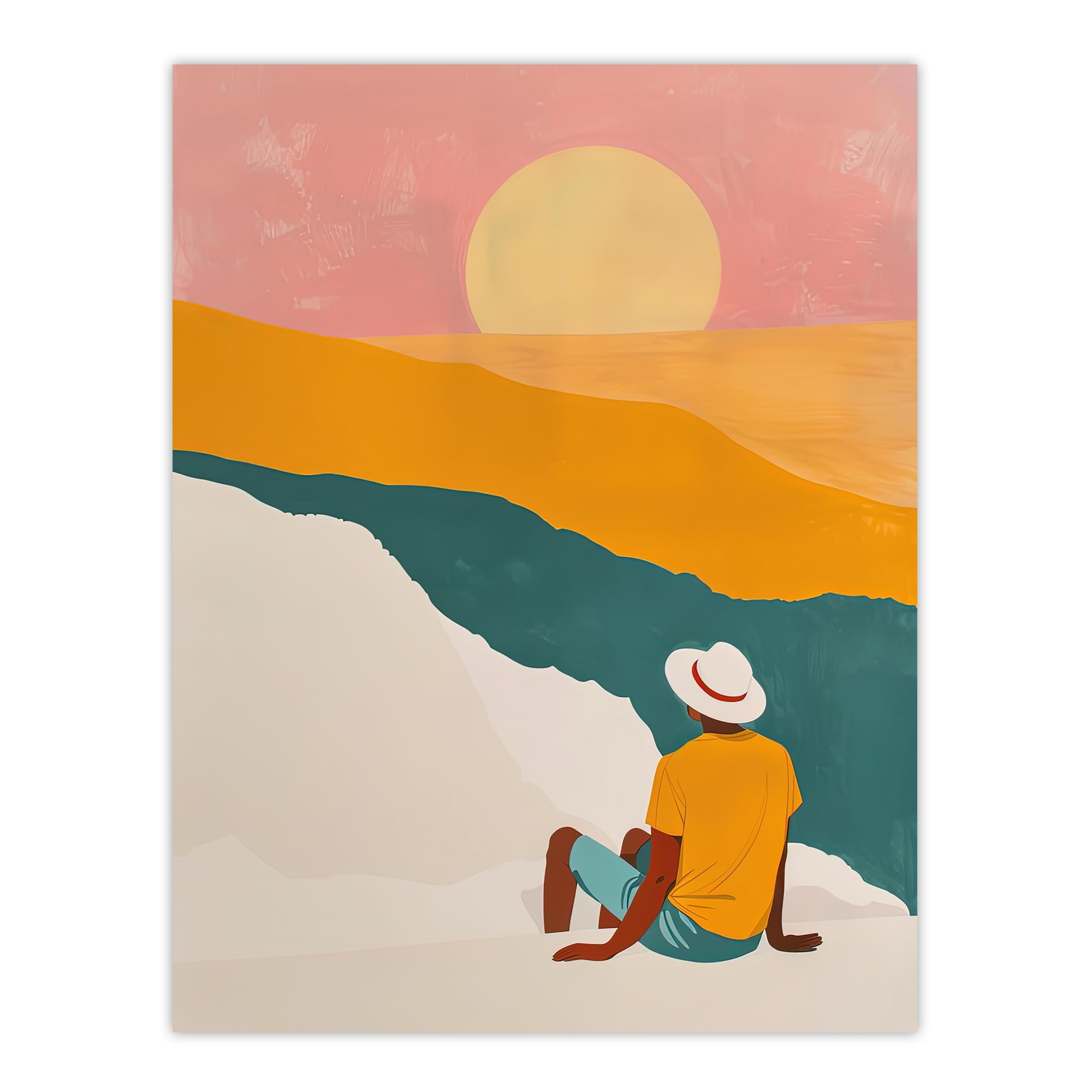 Artery8 Watching the Sunset Block Print Beach Relax Boho Living Room Bathroom Extra Large XL Wall Art Poster Print