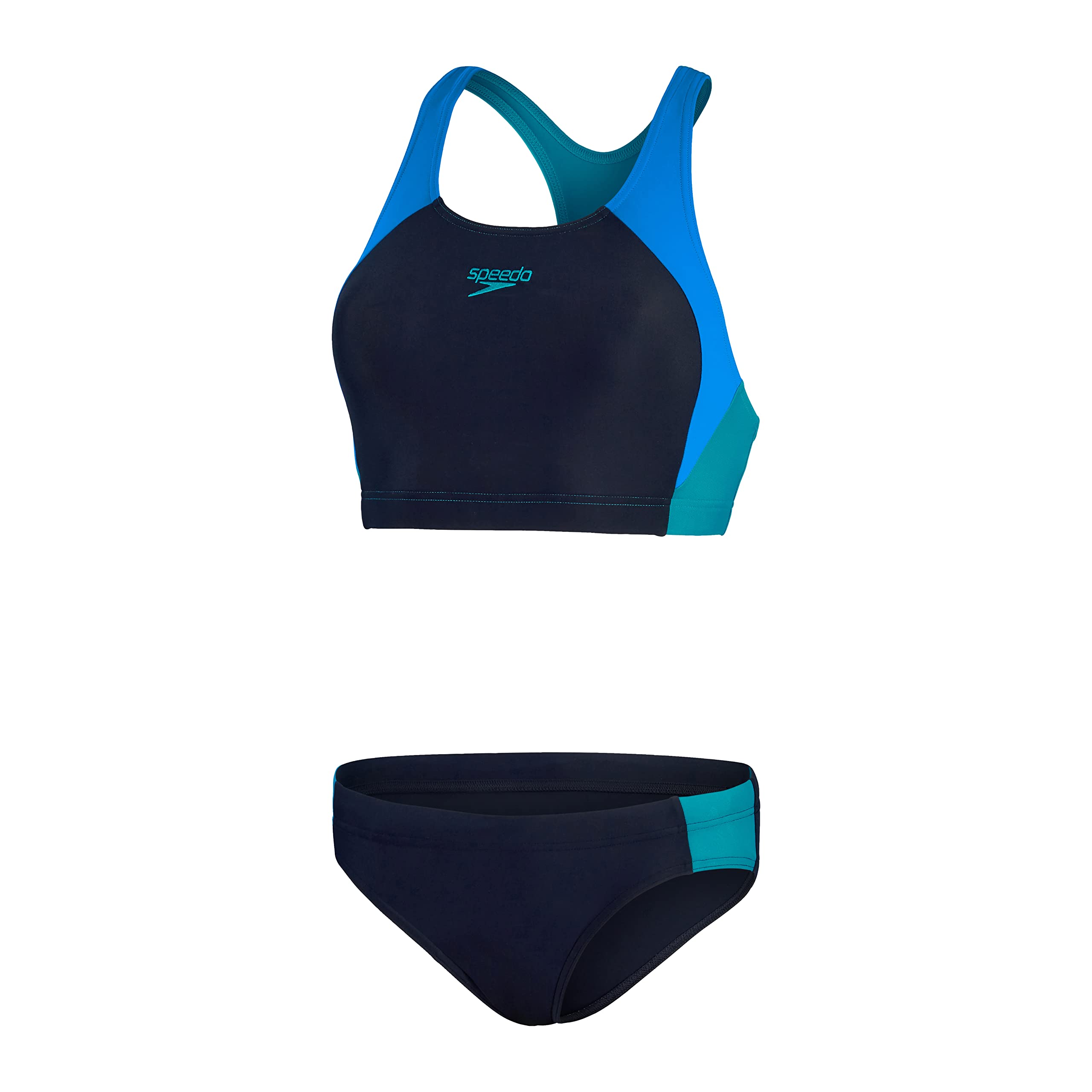 Speedo Costume da bagno da donna Colourblock Splice 2 pezzi, colore blu navy/blu, blu navy/blu., 0