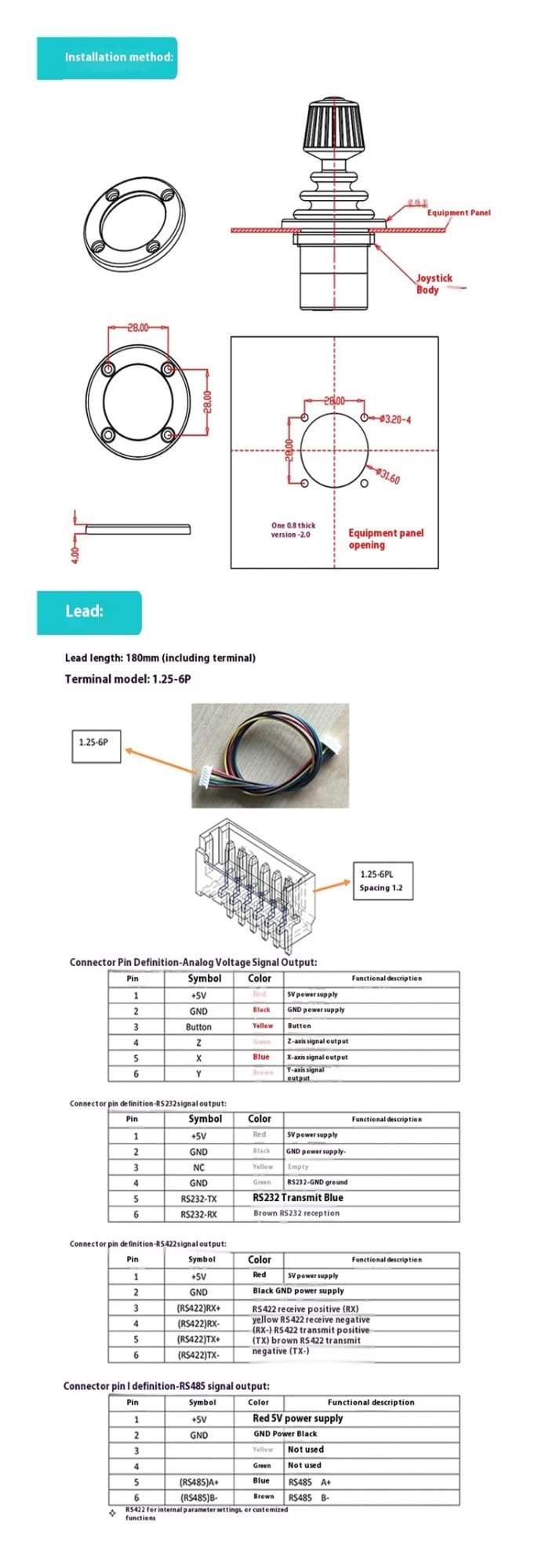 Palanca de Mando Industrial del Pasillo, Joystick con Sensor Hall de Alta precisión SMC30C, Controlador Joystick 2 Ejes + 1 botón(DC5V Output Can Blue Button)