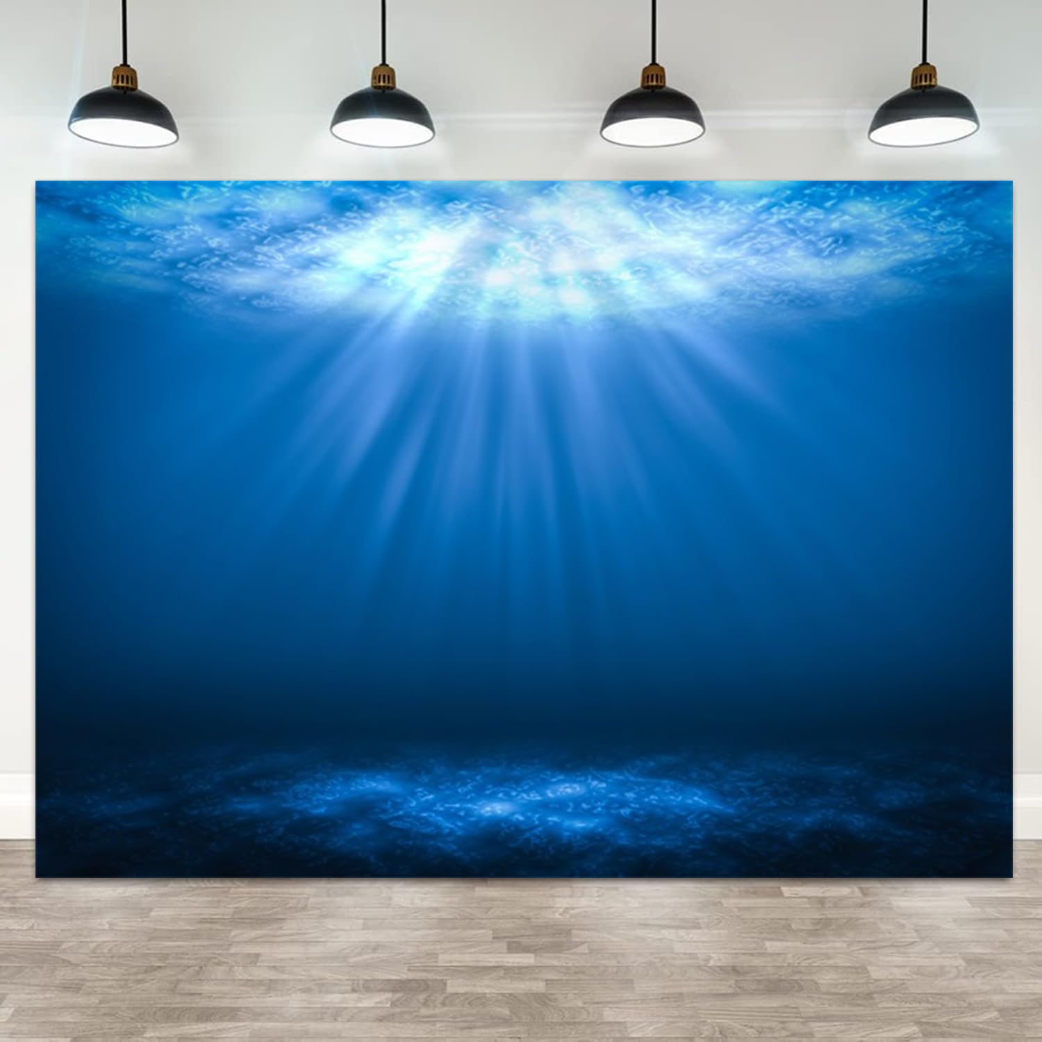 Toile de fond sous la mer 3 x 2,4 m - Motif rayon de soleil - Scène de l'océan bleu - Bannière sur le thème aquatique - Accessoires de photomaton - Décoration de style sous-marin - Rayons