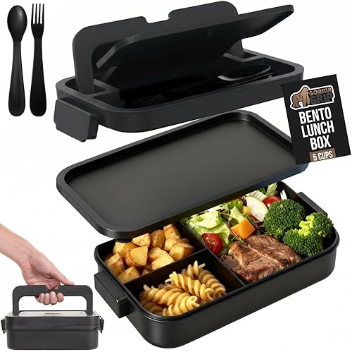GORILLA GRIP Lonchera Bento de 3 compartimentos a prueba de fugas sin BPA para adultos, niños, apto para microondas, recipientes de alimentos fríos