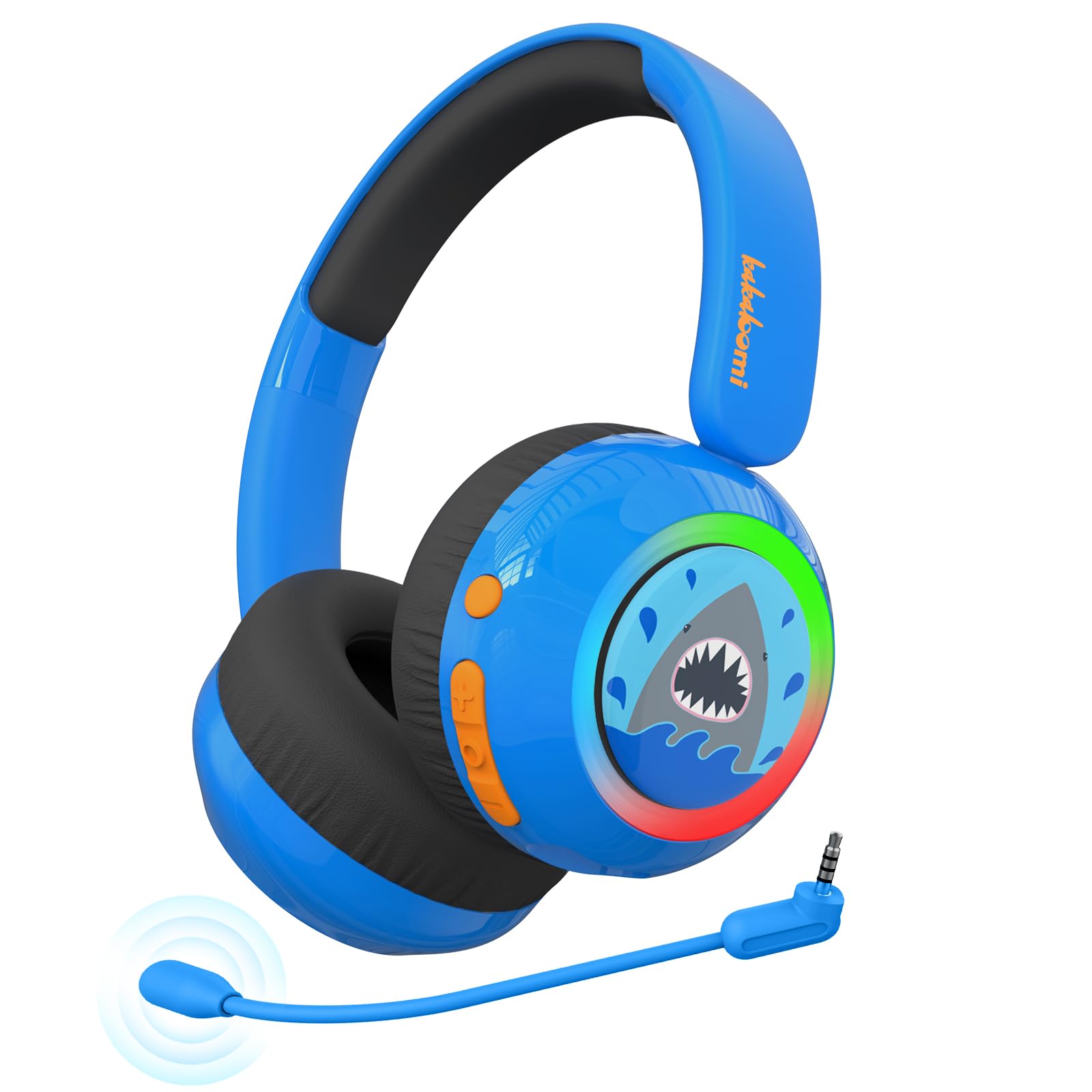 JBUNION Kids Wireless Headphones with LED Lights, Bluetooth Kids Headphones with Detachable Mic, 75/85/94dB Volume Limited, Stereo Sound, Teens Boys