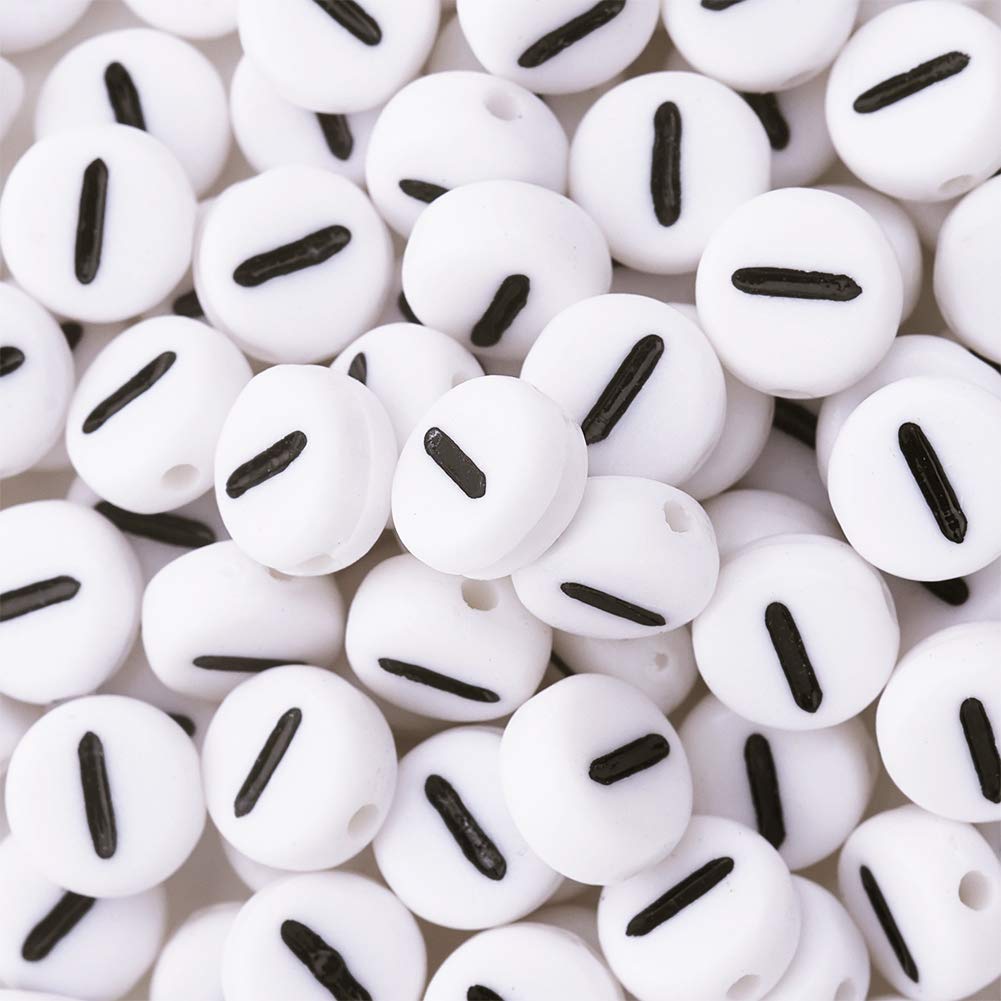Craftdady 100pcs Arcylic Alphabet Beads 7mm Black White Flat Round Letter I Loose Beads Charms for Bracelet Jewellery Crafts Making Vanlentine's Gift