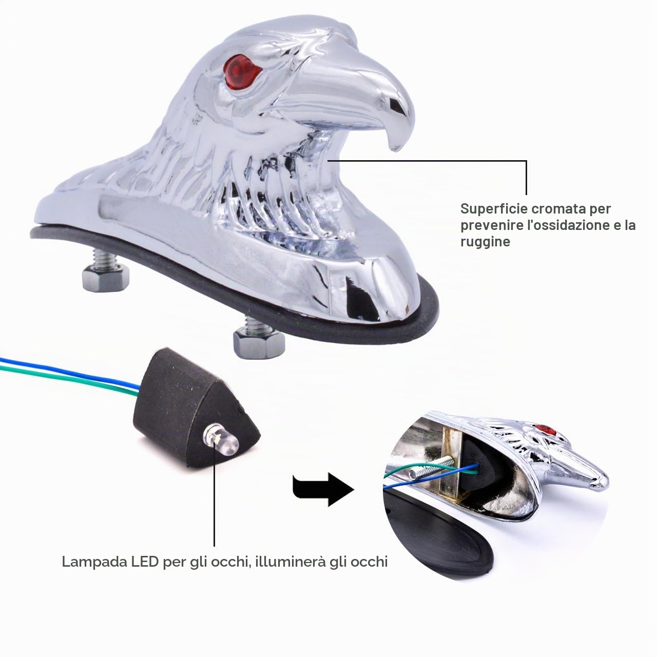 KaTur - Statuina decorativa cromata a forma di aquila, per moto, fuoristrada, per parafango anteriore, telaio e accessori per cofano