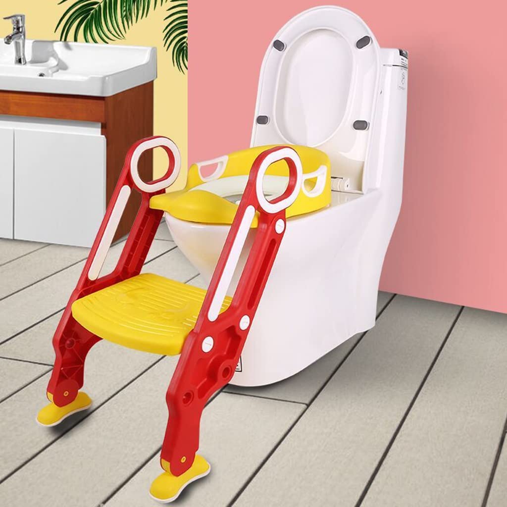 Toiletten-Trainingssitz Jungen Und Mädchen Trainieren Faltbare Treppenpose Toilettentrainer, 2 Höhenstufen Einstellbar, Belastbar 80kg (Color : Yellow, Size : 30 * 41 * 31cm)