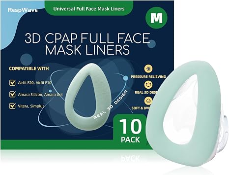 10-Pack CPAP Mask Liners 3D Mask Cushion Cover for Reduce Air Leakage and Facial Redness Compatible with ResMed F20/F10 F&P Simplus & Vitera Philips Amara Series Medium Cushions NOT Included