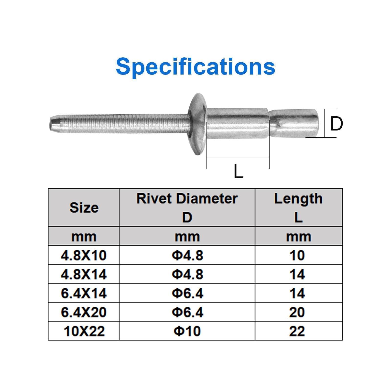 50 Pièces Rivets Aveugles Acier Inoxydable, Serrure Extérieure Rivets Pop
