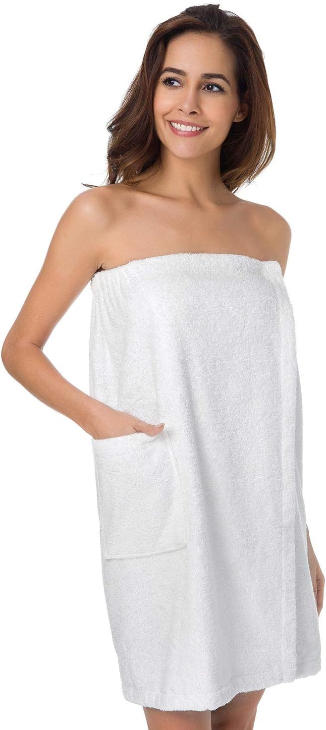 Women Bath Towel Wrap Robe, Soft Cotton Terry Spa Cloth, Plush Adjustable Closure for Shower, Travel, Pool, Gym