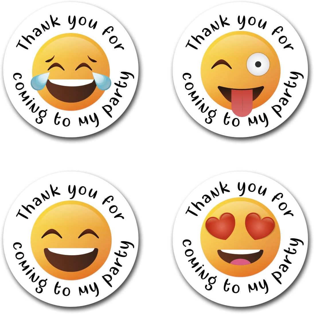 PartiKraft40mm E moji *Thank You For Coming To My Party* Round Stickers for Party Bags & Sweet Cones (24 x Stickers)