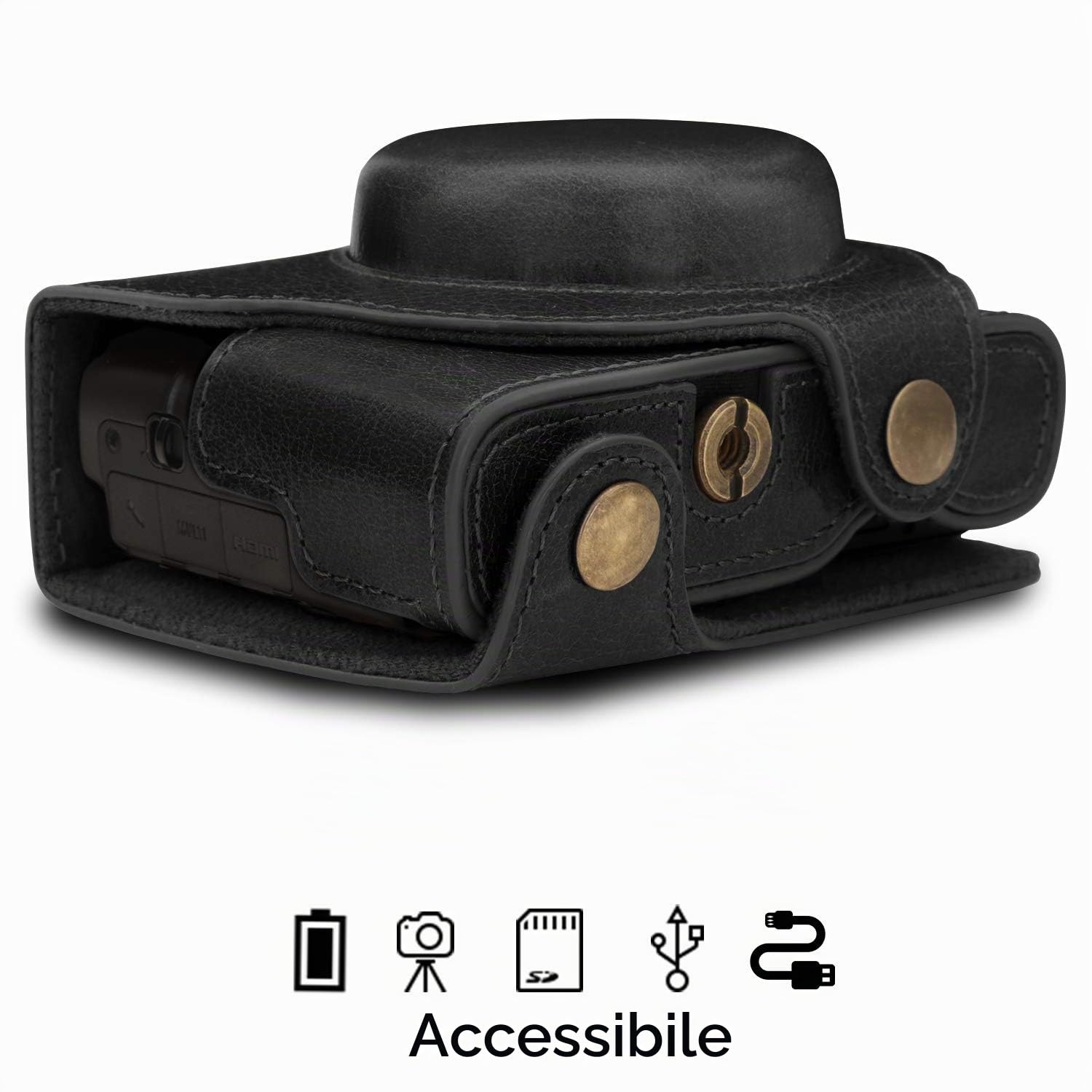 MegaGear MG1729 Ever Ready Custodia in Vera Pelle per Fotocamera compatibilie con Sony Cyber-Shot DSC-RX100 VII - Nero