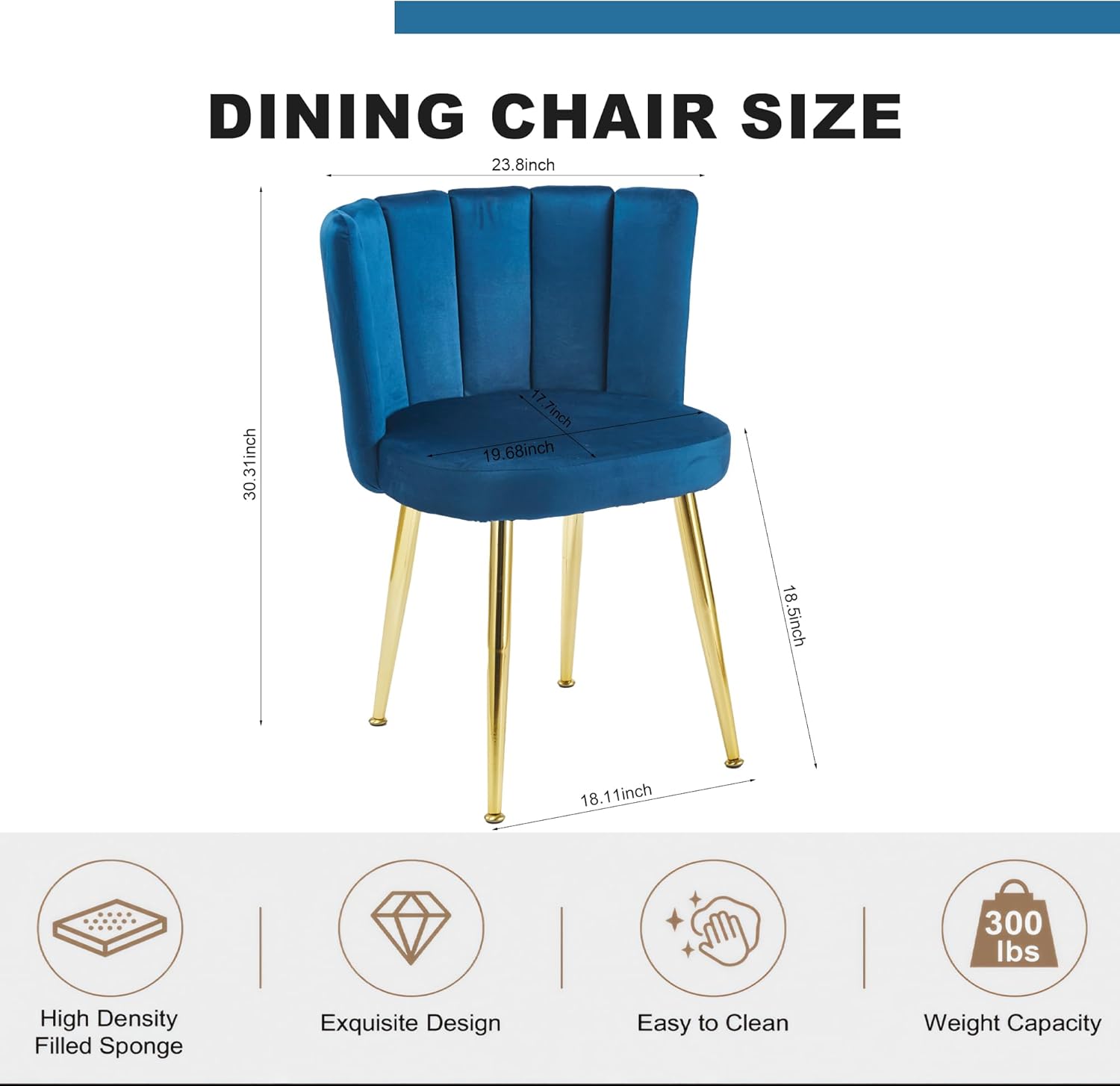 Dining Chairs with Comfortable Backrest and Gold Sturdy Metal Legs, Modern Upholstered Velvet Kitchen & Office Chairs for Dining Room, Restaurant Or Living Room (Blue) image 2 of 7 B0FGXVLJYT