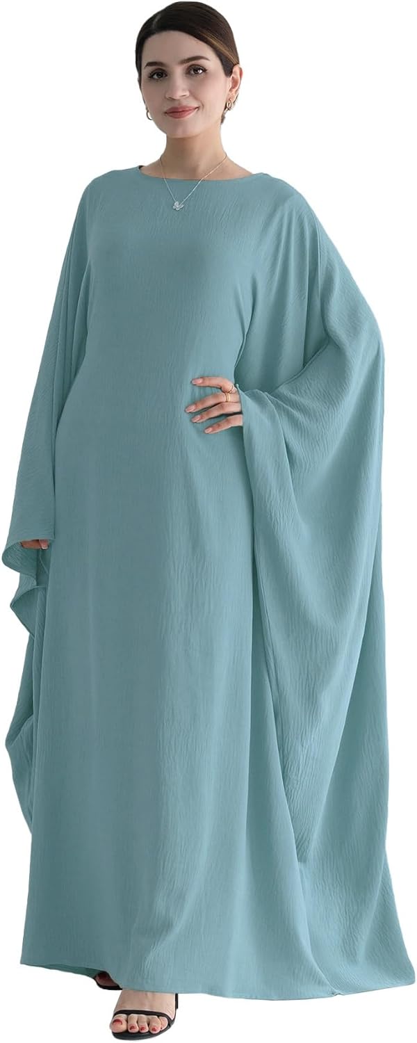 Abaya Muslim Women Dress Batwing Sleeve Loose Maxi Modest Islamic Clothes Prayer Dress with Hijab Scarf