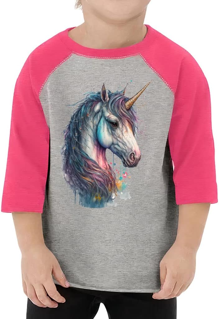 Unicorn Design Toddler Baseball T-Shirt - Paint 3/4 Sleeve T-Shirt - Art Kids' Baseball Tee