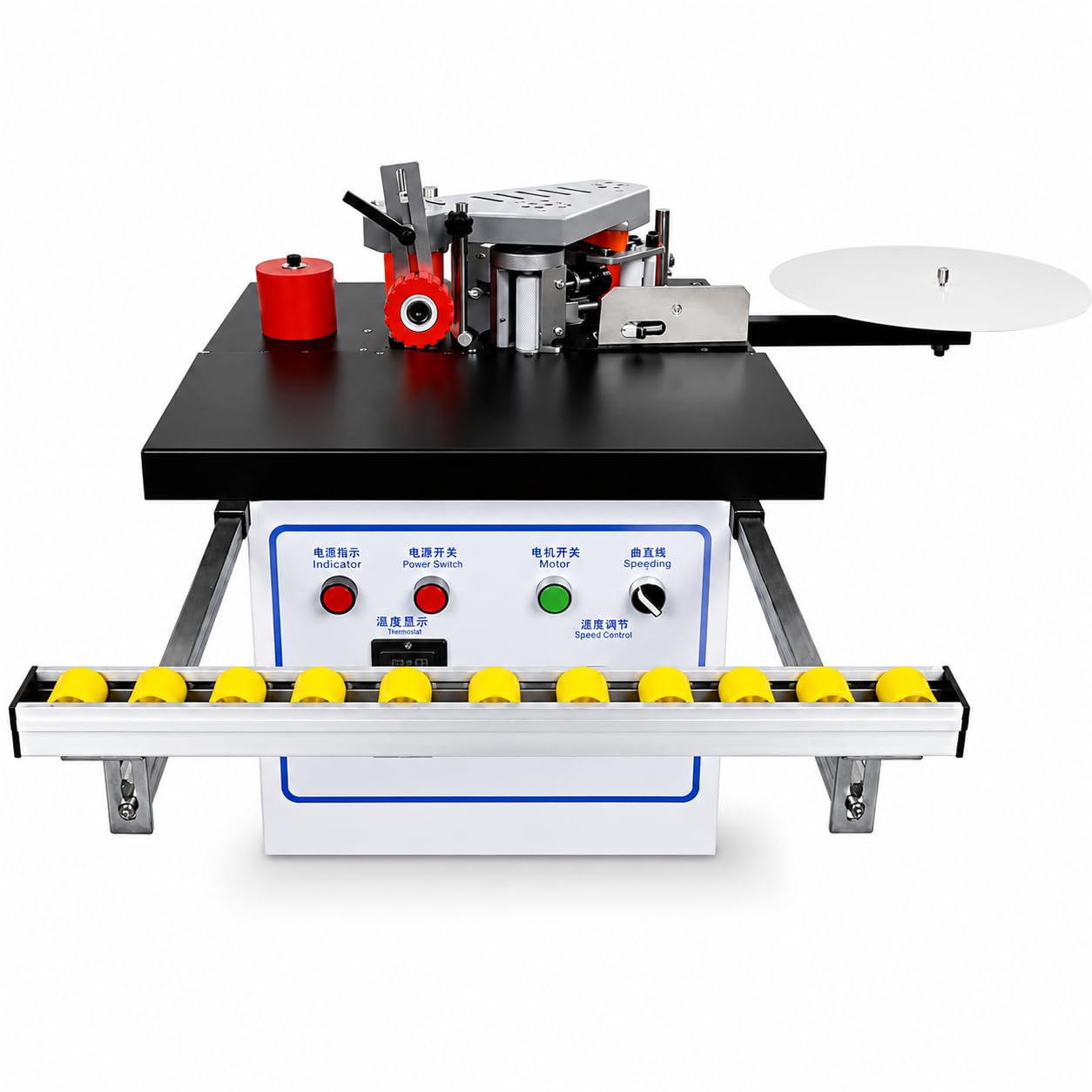 Bander de bordes portátil de 1200 W con alimentación automática, pegado de doble cara, control de temperatura de 120-220 °C, velocidad de alimentación de 2-6 m/min para bandas de bordes de carpintería