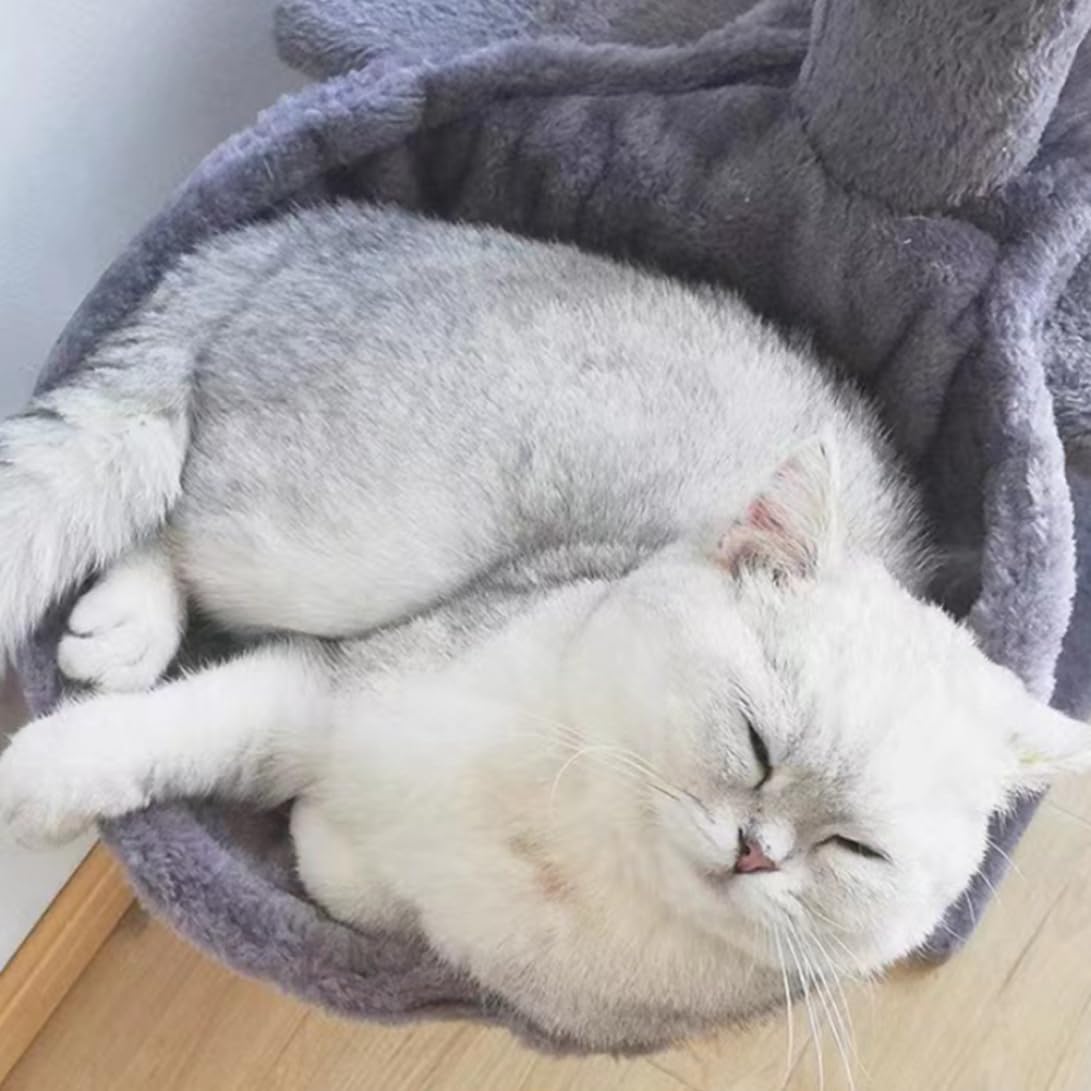 XJKLBYQ Hamaca Para Árbol De Gato: Cama De Repuesto De Peluche Gris, Colgante Con Pompones, Ajustable En Altura Para Torre De Gatos (43 Cm)