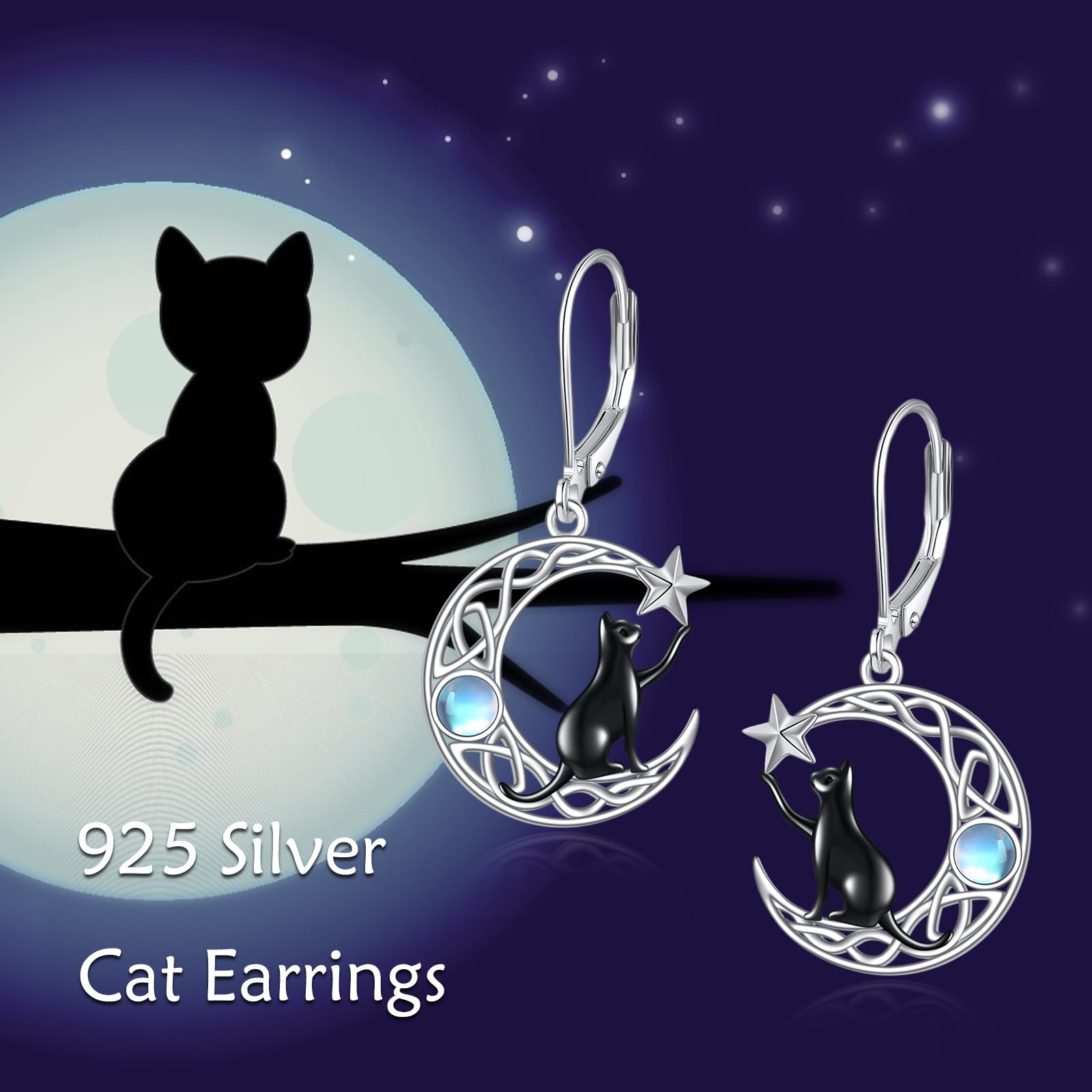 VONALA Orecchini a monachella in argento Sterling 925 con luna celtica, gatto/pipistrello/fungo, gioielli a forma di animale, regalo di compleanno per donne e ragazze