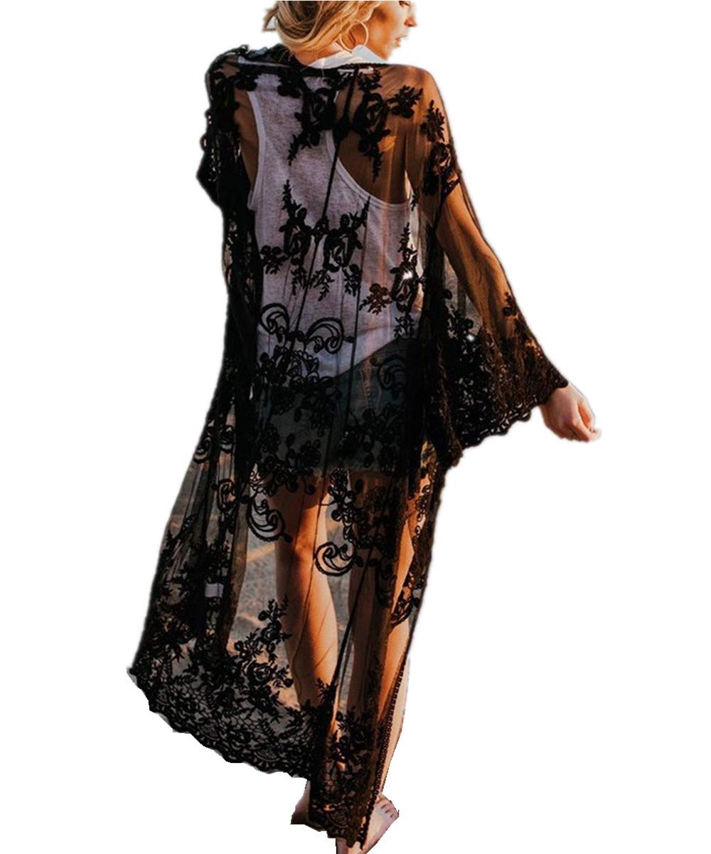 L-Peach Vestido Floral Encaje de Playa Kimono Sarong Pareo Cover ups para Mujer