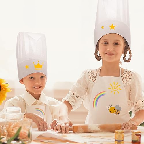 Miniatura 6 de JaGely Juego de 60 piezas de delantal y sombrero de chef con 30 delantales, 30 sombreros blancos, disfraz para niñas, niños, cocina, pintura,