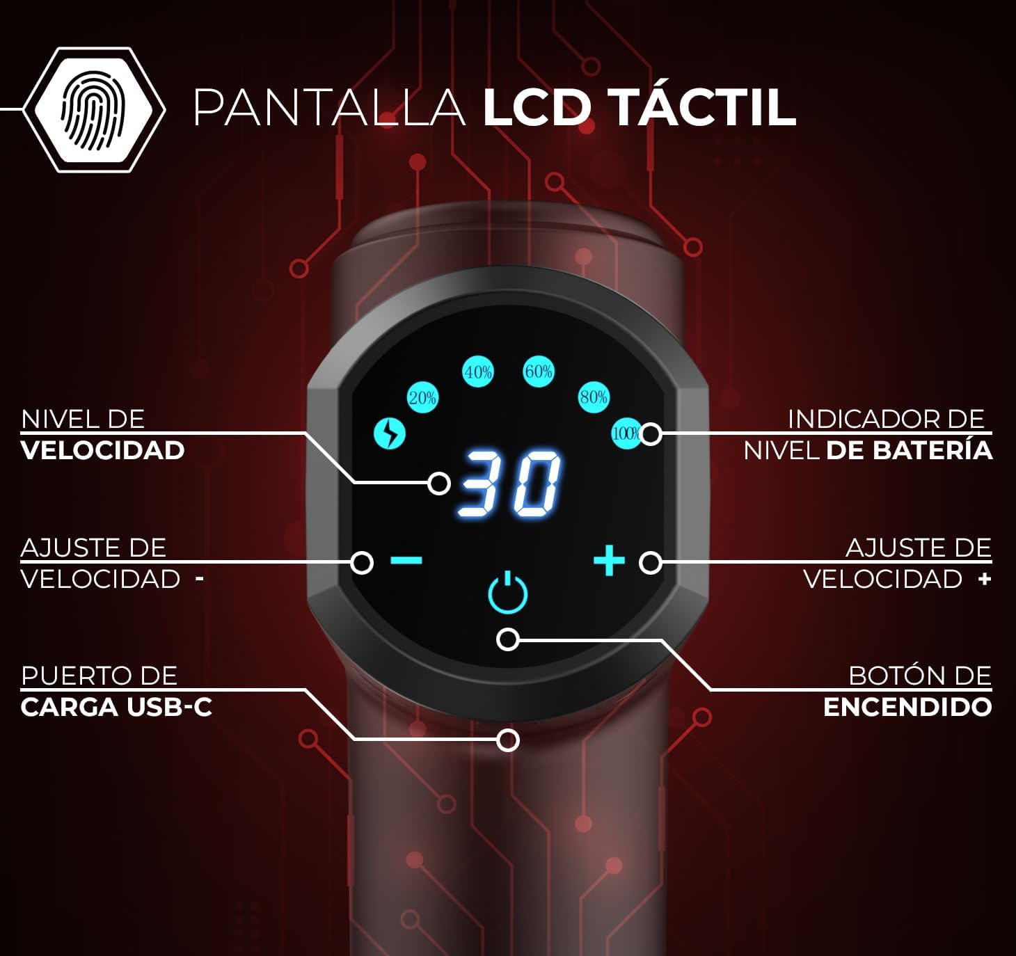 ENOA Pistola de Masaje Muscular M8 PRO, Masaje de Tejido Profundo, 30 Velocidades, 6 Cabezales, USB-C, LCD Táctil, Negro, Pack de 1 con Bolsa de Viaje | Masajeador Muscular, Tejido Profundo, 6 Cabezales, Pantalla Lcd, Usb C, Bolsa De Viaje