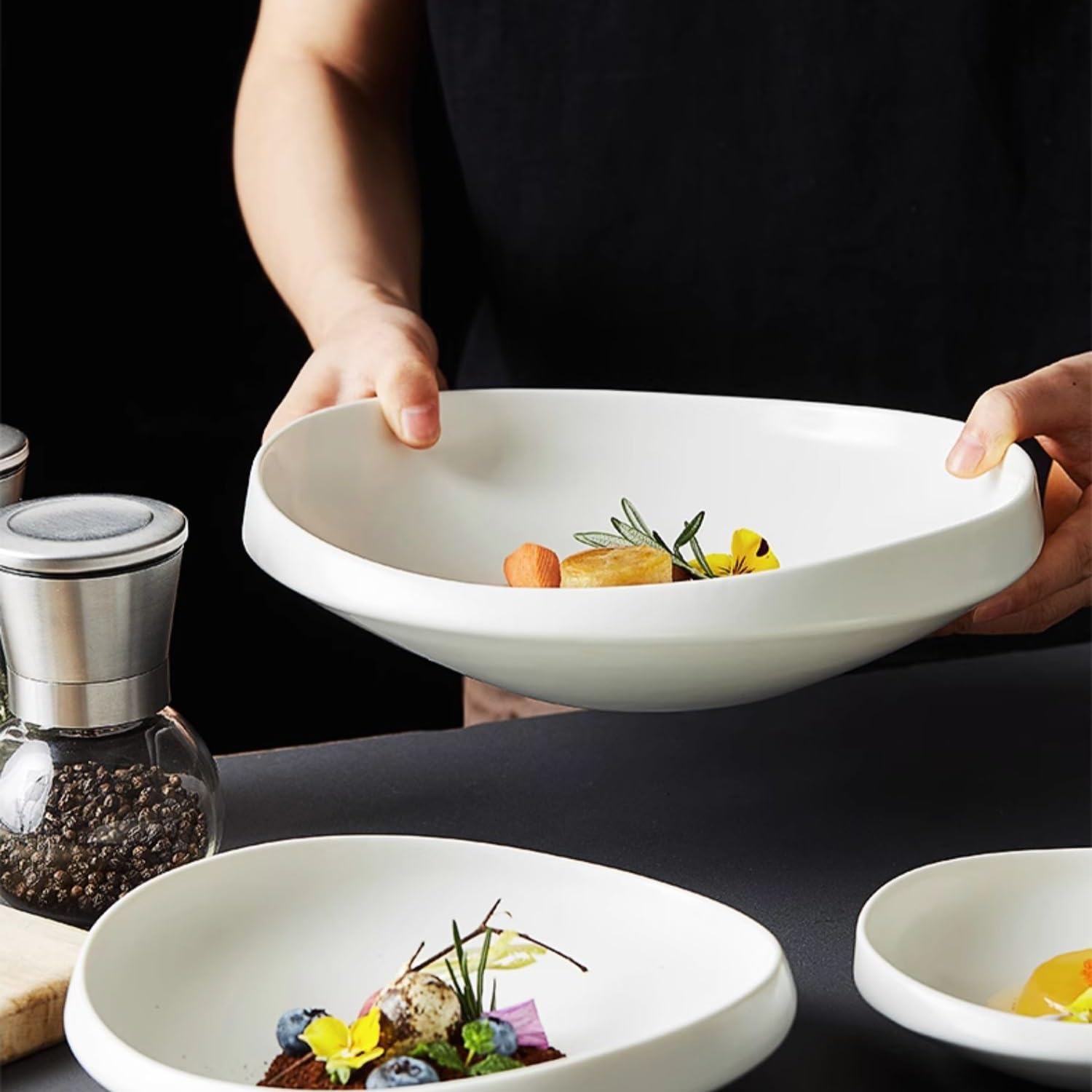 TEESONG Talerz obiadowy talerze do naczyń biały ceramiczny talerz o specjalnym kształcie naczynie domowe zimna kolacja hotel restauracja komercyjna zastawa stołowa talerz obiadowy do układania w stos