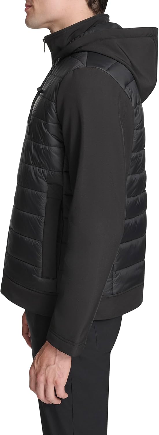 Kenneth Cole Men's Mixed Media Hooded Soft Shell with Quilted Nylon