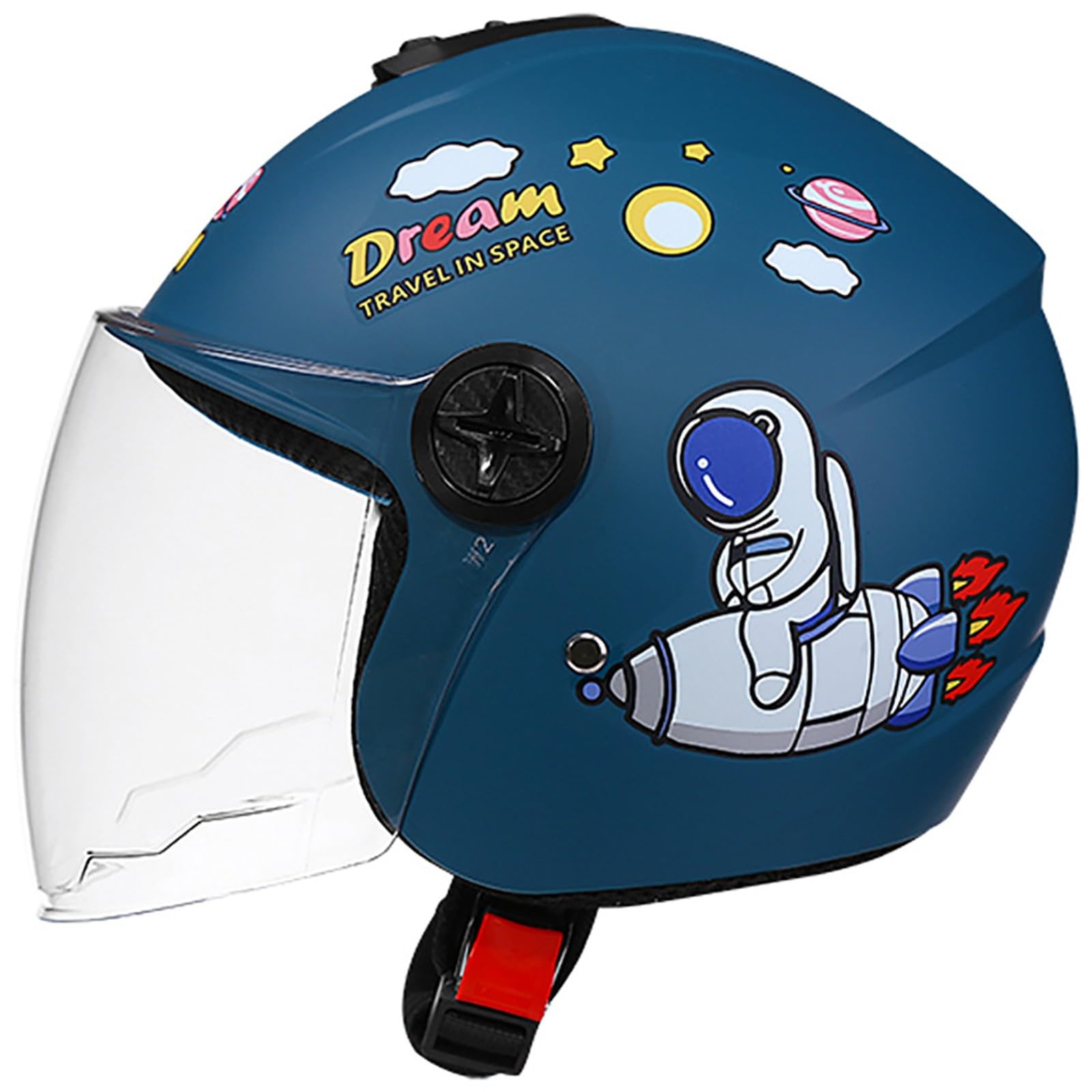 Casco Da Moto Aperto Per Bambini 4-12 Anni - Certificato DOT/ECE Con Visiera E Cinturino A Sgancio Rapido, Retrò 3/4 C, 50-56cm