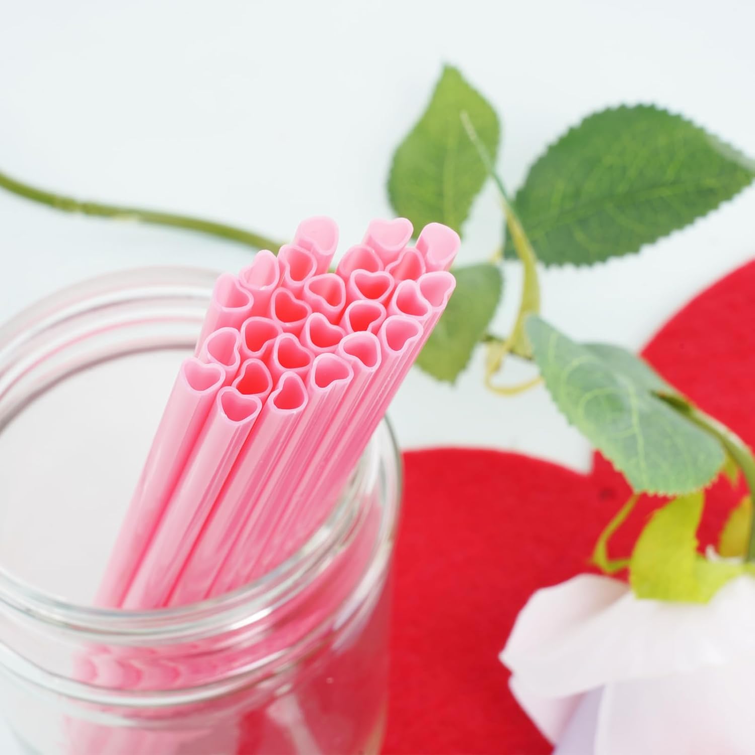 50Pcs Heart Plastic Cocktail Straws, Cute Drinking Straw for Valentine's Day Wedding Birthday Party Supplies (50, Pink) - Image 5