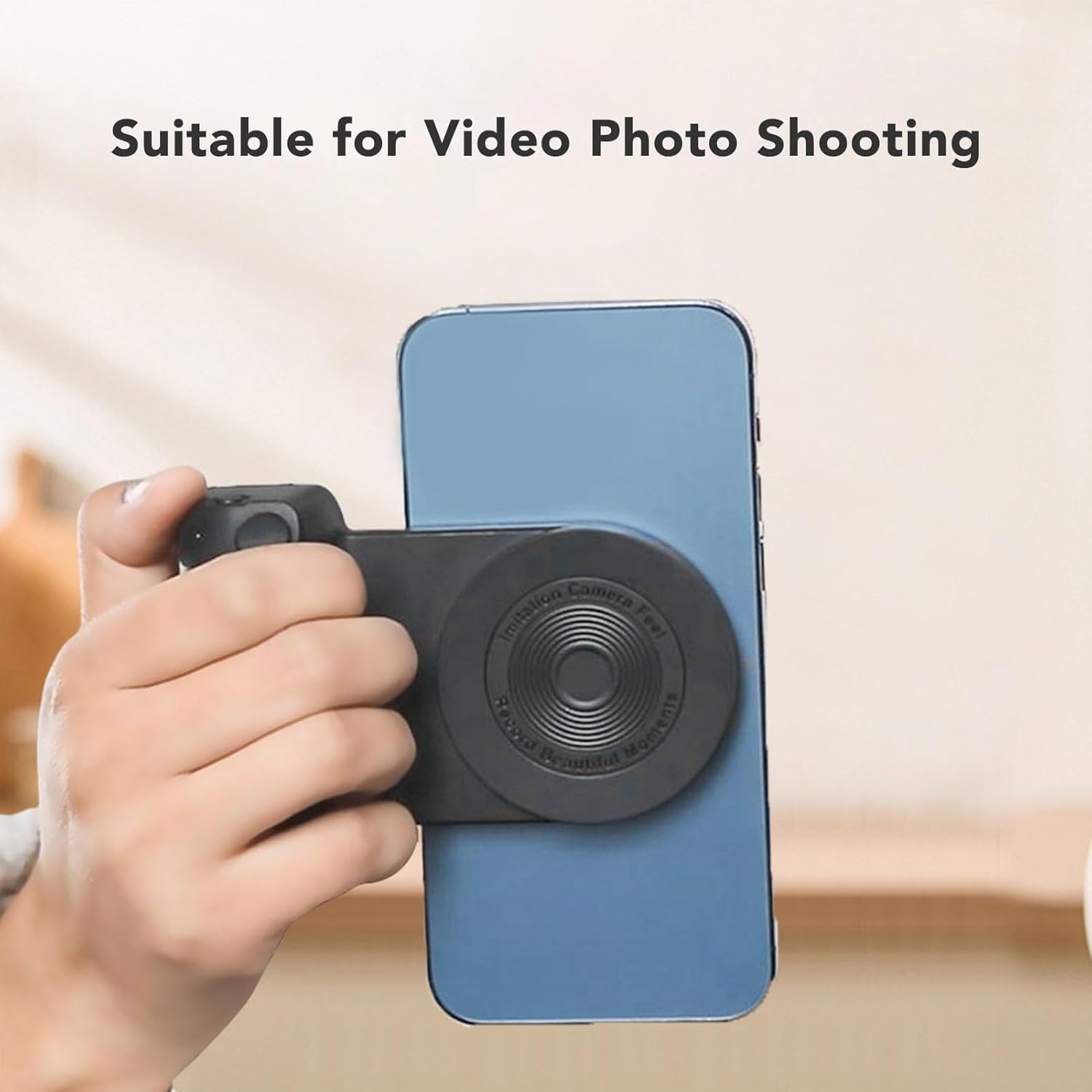 Magnetic Phone Camera Grip Handle, Camera Handle Bluetooth Bracket, with Bluetooth Shutter Remote, Charging Stand Phone Hand Grip(Black)