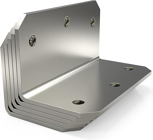 Miniatura 7 de Soporte de esquina en L (15 unidades), hierro galvanizado de 4 pulgadas de ángulo mediano en L resistente, soportes de fijación de juntas, soporte