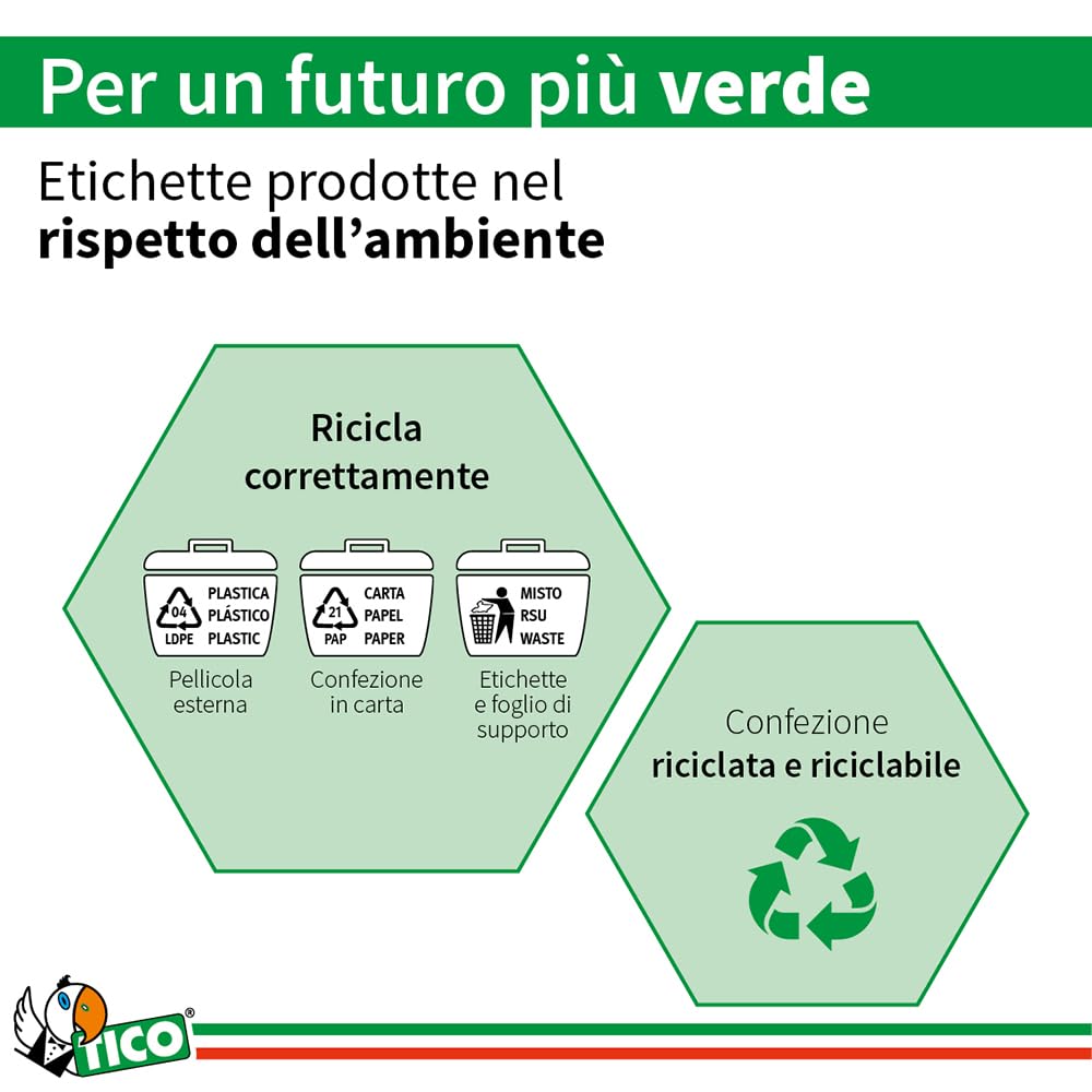 Tico Italia LP4P-210297 Etichette adesive bianche resistenti in poliestere, 70 fogli A4, rettangolari 210x297mm, 1 etichette per foglio, adesivo permanente, stampanti laser