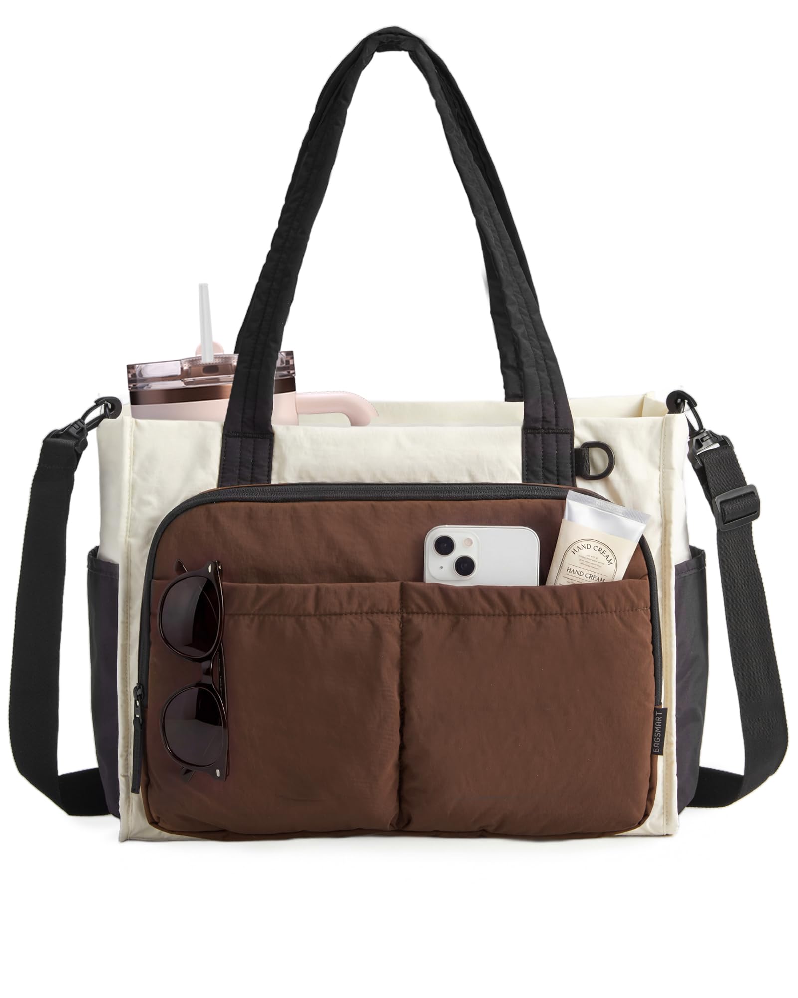 BAGSMART Tote Bag for Women Work, Puffy Travel Tote Handbag Gift for Teacher & Nurse | Medium-13" laptop, w/ 30oz cup holder, Large-15.6" laptop, w/ 40oz cup holder, For campus, work, mothers day gifts — view 12