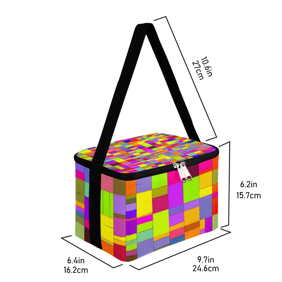 GzLeyigou Lunch Bags for Women Men 9 Cans,Colorful Block Texture Hot & Cold Food Delivery Bag Insulated Grocery Bag Insulated Lunch Box Geometric Style Cooler Bag for Office Work Picnic Beach