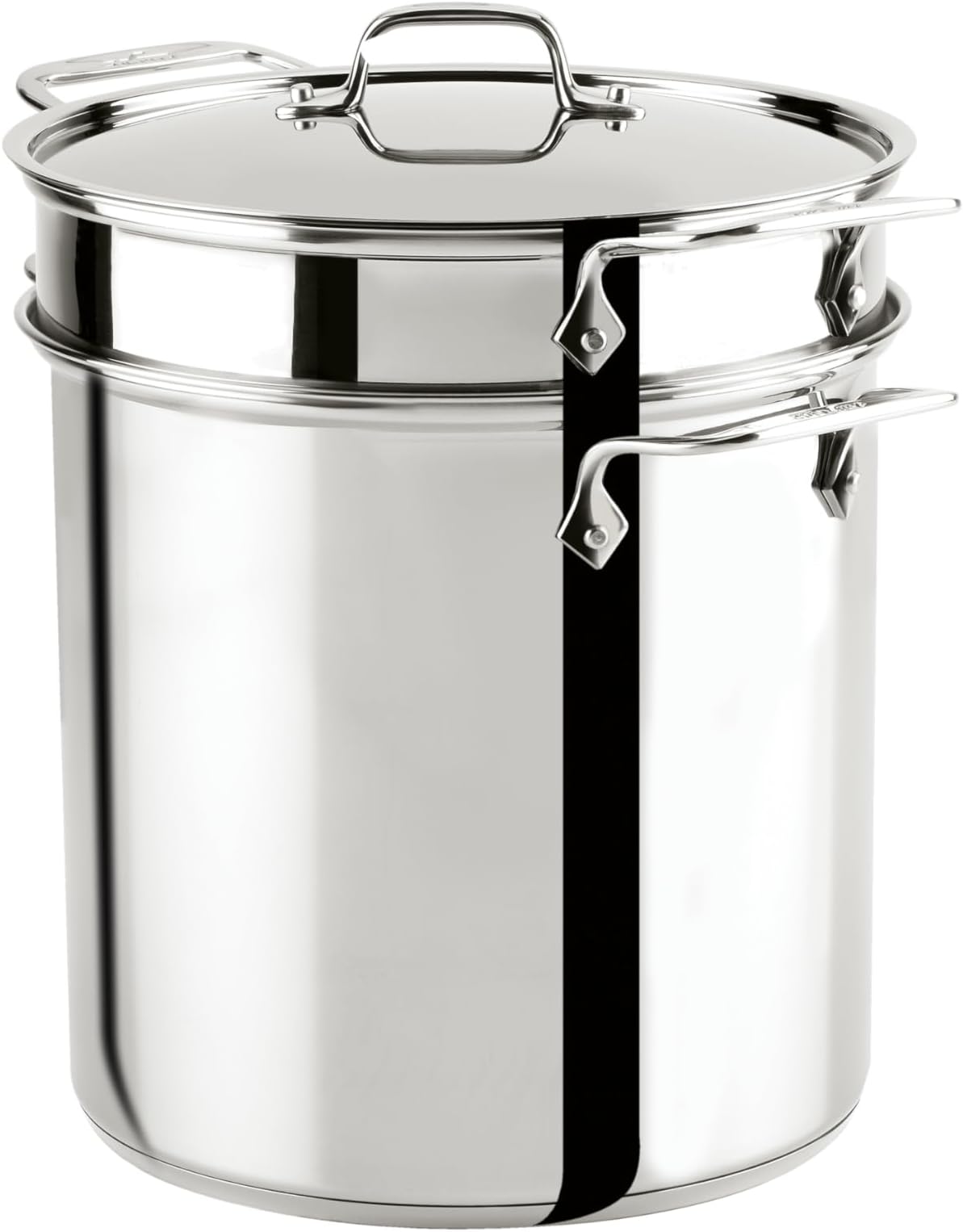 All-Clad Specialty Stainless Steel Stockpot, Multi-Pot with Strainer 3 Piece, 12 Quart Induction Oven Broiler Safe 500F Strainer, Pasta Strainer with Handle, Pots and Pans Silver