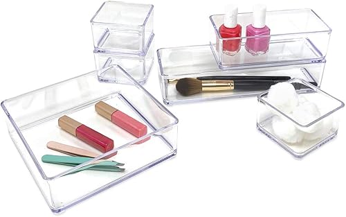 Miniatura 6 de Isaac Jacobs Juego organizador de acrílico transparente de 6 bandejas (seis bandejas individuales), multiusos, solución de almacenamiento apilable