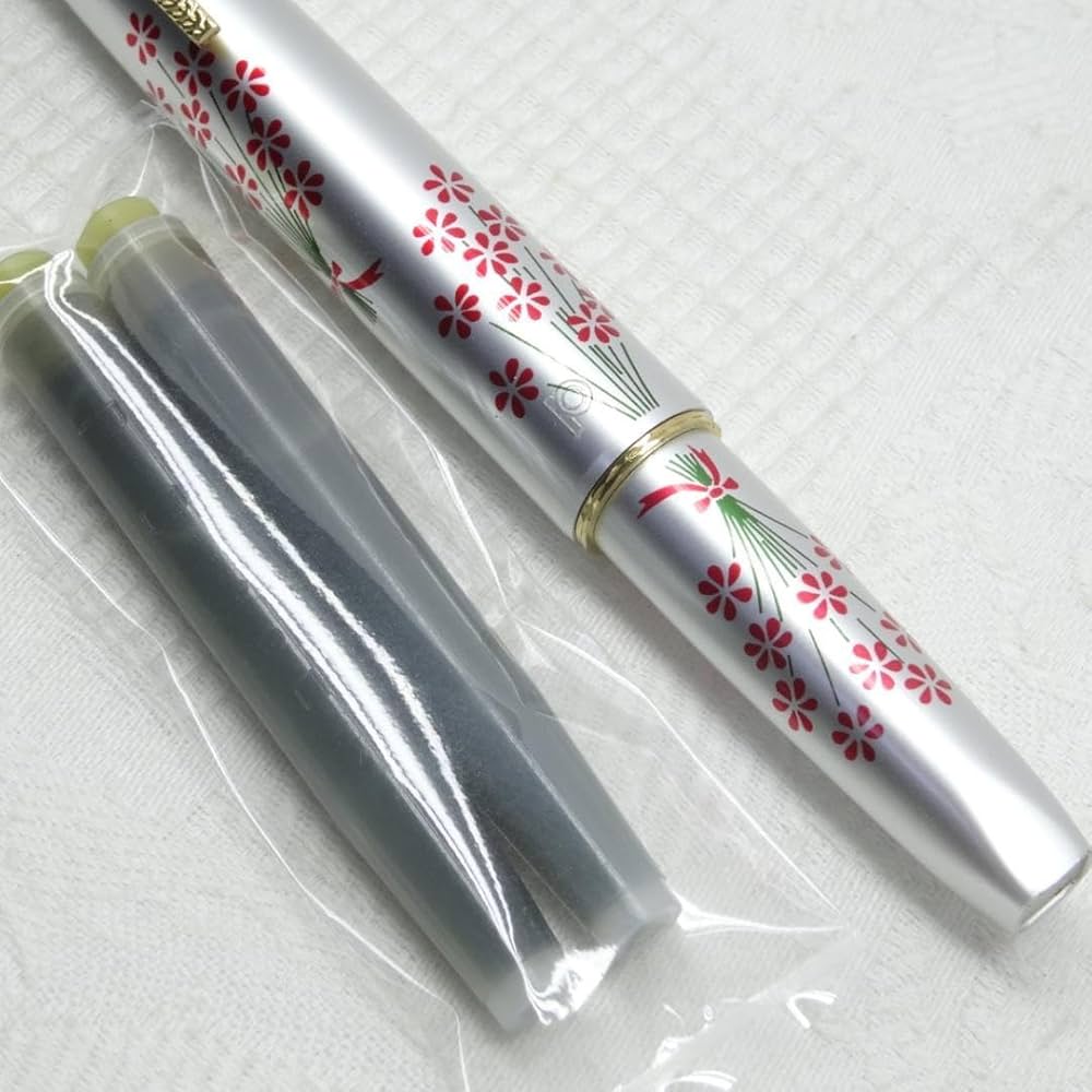 プラチナ　14K 万年筆　シャーペン　ペアセット　花柄　ケース入り 昭和レトロ PLATINUM 14K 花柄 万年筆 シャーペン ペアセット