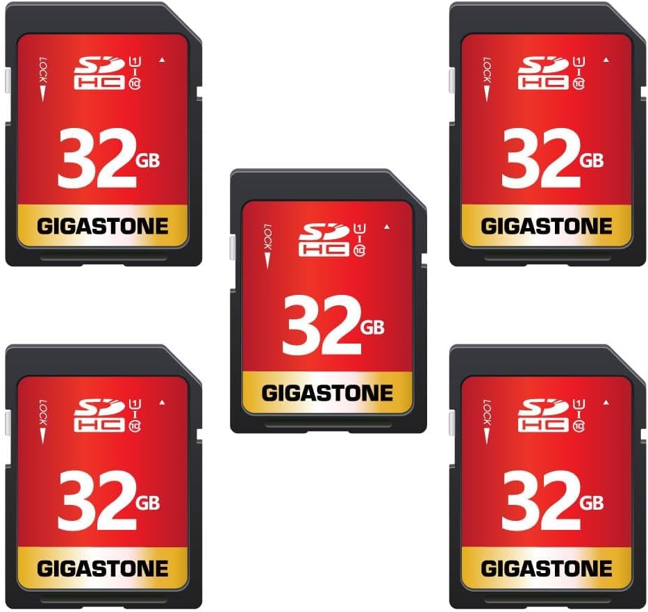 GIGASTONE SD Card 32GB 5-Pack, High-Speed 32GB SD Card Full HD Video Memory Card, Compatible with Canon Nikon Sony Pentax Kodak Olympus Panasonic Digital Camera, UHS-I SDHC U1 Class 10