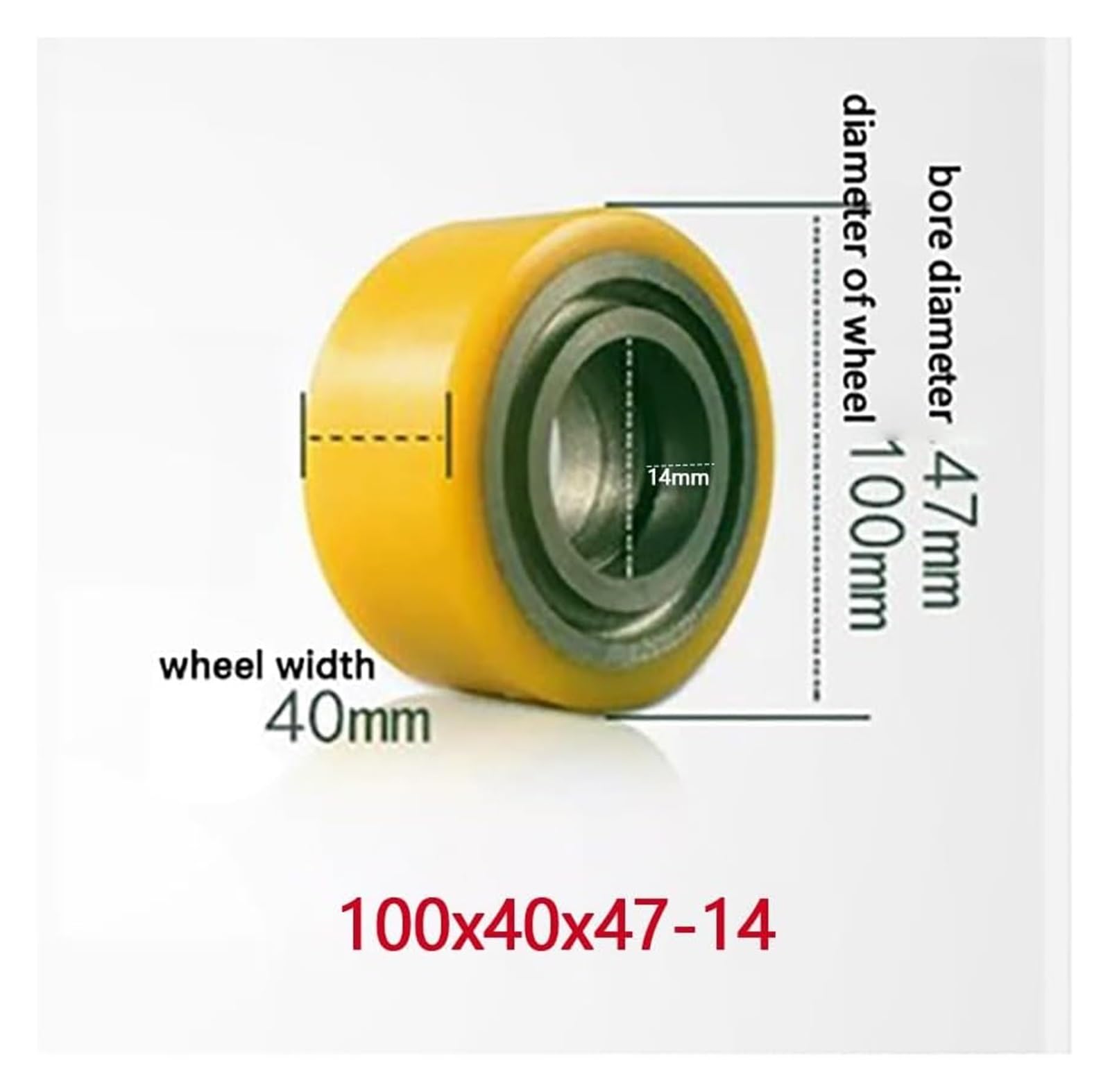 Rulli per transpallet, Set completo di ruote in PU for transpallet/camion senza cuscinetto, foro rullo for transpallet da 20 mm, dimensioni multiple, ruota motrice ausiliaria(100x40x47 14)