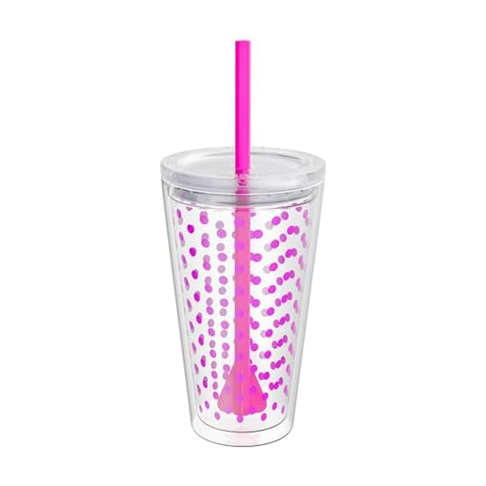 Copco Minimus 24 oz Tritan Insulated Tumbler with Removable Straw - Leak-Resistant Twist-Lock Lid, Double-Wall BPA-Free - Dishwasher Safe Travel Cup for Cold Beverages (Pink Dots)