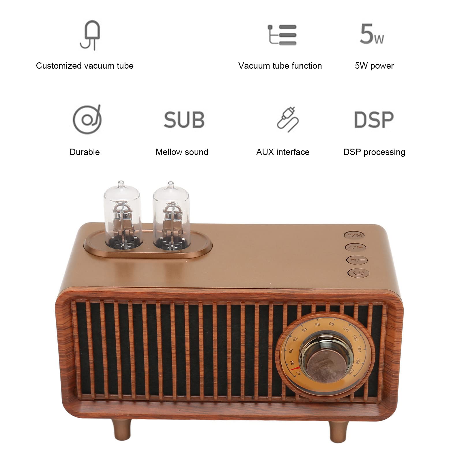 Jiawu Haut-Parleur Bluetooth Rétro avec Tube à Vide, Haut-Parleur Radio Classique sans Fil Vintage avec Lumières LED Ambiantes, Bluetooth 5.0 Portable pour la Maison, Prend en Charge la Carte