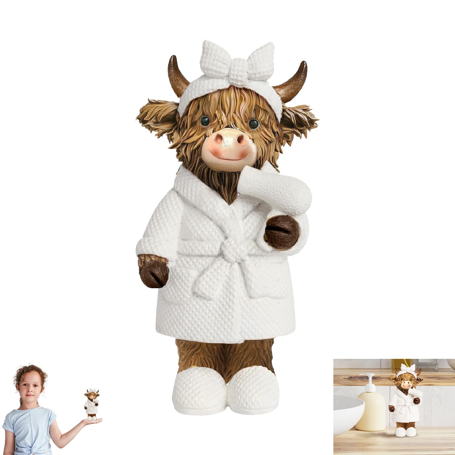Highland Cow Bathroom Figurine Ornaments with Bathrobe Standing Resin Cute Highland Cows Figurines Accessories for Shelf Countertop Funny Scottish Cow Statues Decorations for Home Bathroom Toilet (B)