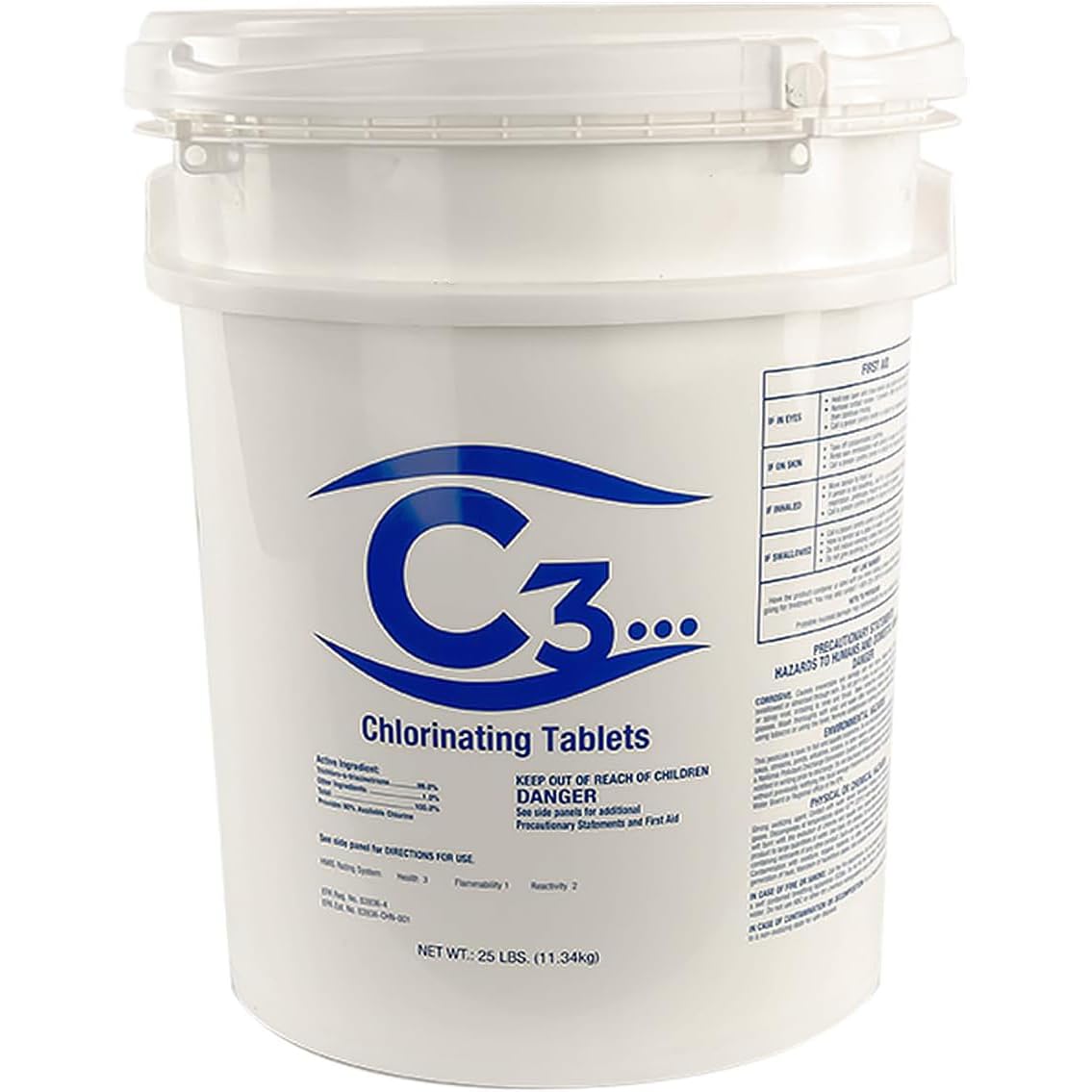 C3... 1" Stabilized Chlorine Tablets for Swimming Pool | Slow Dissolving Chlorinating Tabs for Above Ground or Inground Pools, & Spas/Hot Tubs | 25