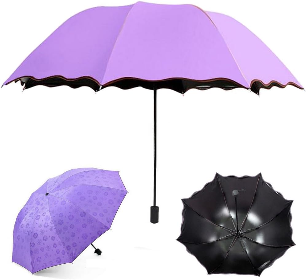 Foldable Lightweight Umbrella Windproof, Bloom in Rain or Water, Parasol sunshade UV Protection with Comfortable Handle for Women Girl Outdoor Travel Shopping Sport Camp (Purple)