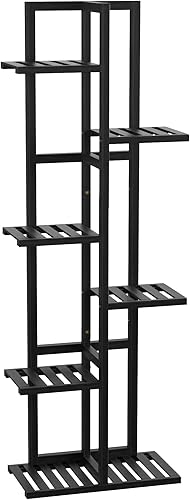 Miniatura 7 de Soporte de bambú de 6 niveles para plantas de interior, soporte alto de madera para flores, estante esquinero para múltiples plantas (negro)