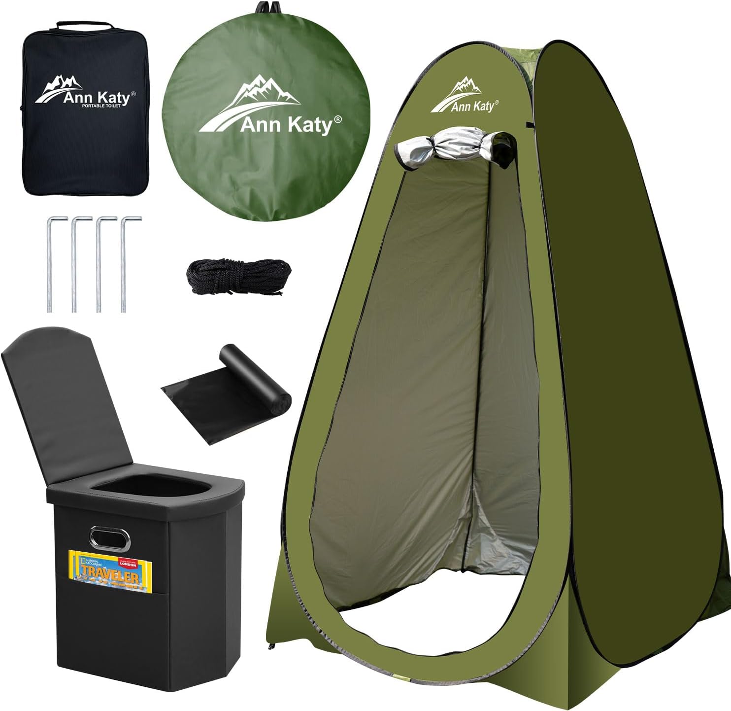 Portable Toilet with Pop Up Privacy Tent,XL Large Portable Toilet for Adults, Outdoor Camping Shower Tents Changing Room Emergency Folding Toilet Tent Kit with Carry Bag for Camping/Hiking