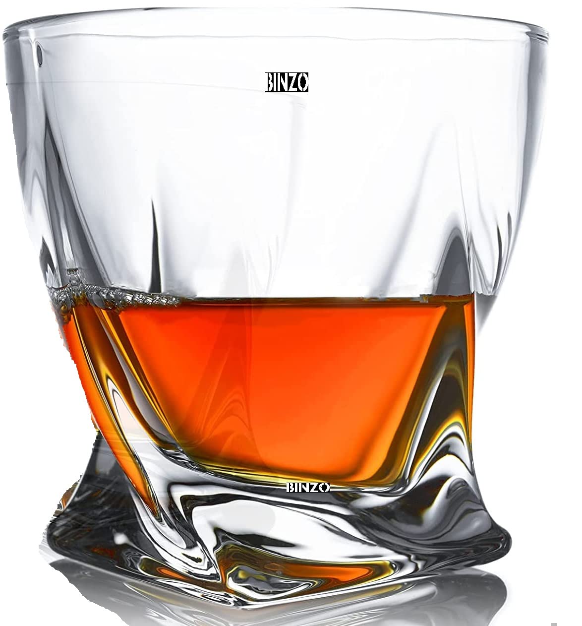 BINZO Glass Crystal Twist Whiskey Glass Set, 340 ml, Set of 6, Transparent, Bar Heavy Bottom Premium Glasses (Twist Design)