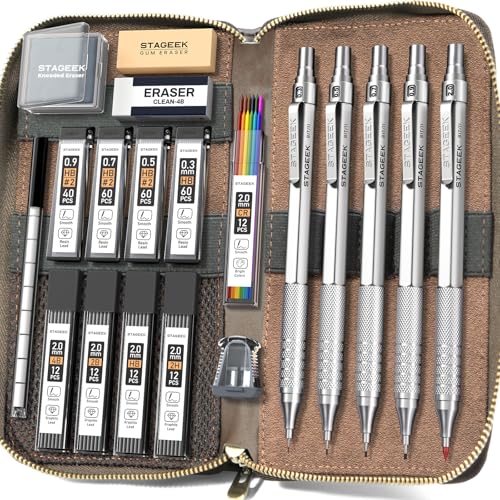 Porte-mines en métal STAGEEK dans un étui en cuir, coffret cadeau pour artiste
